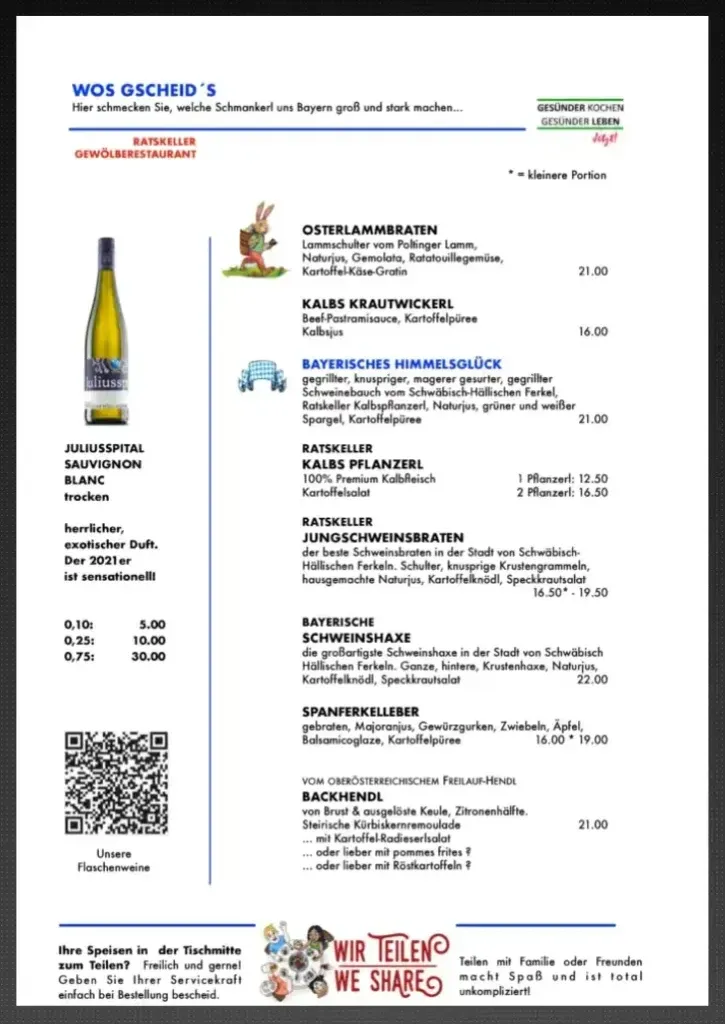 Ratskeller Speisekarte Preise